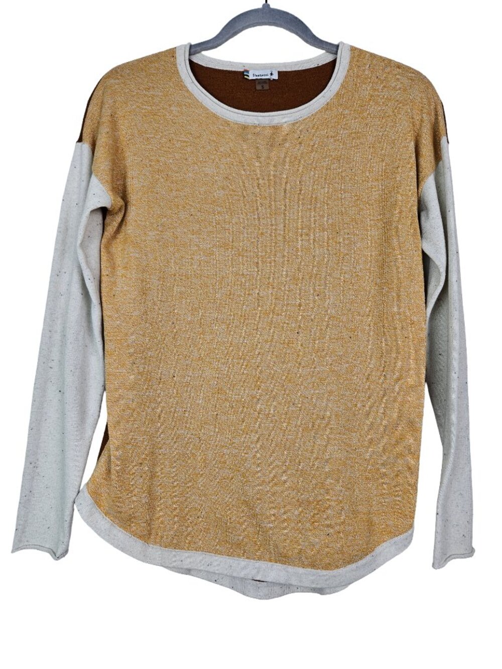 Smartwool Shadow Pine Colorblock Sweater in Honey Gold/Natural Donegal Marl S